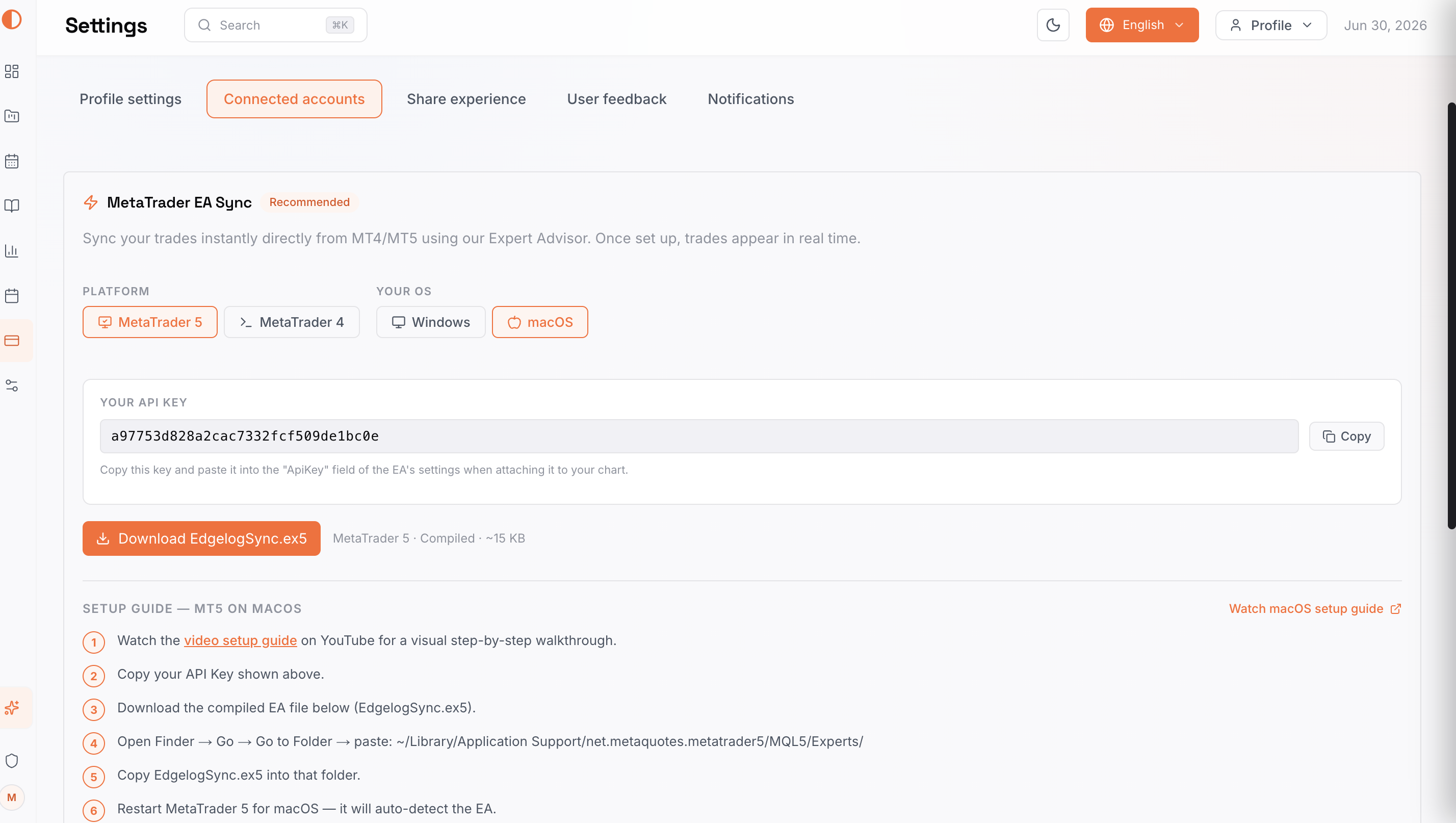 diário de trading algorítmico